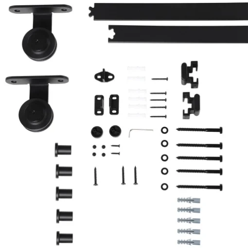 KIT PORTA SCORREVOLE IN ACCIAIO CON BINARI, FERMI E GUIDE, 200X40X0.6 CM, NERO - MAURY'S