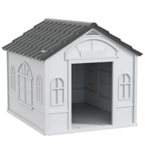 CASETTA PER CANI IN PP IMPERMEABILE CON TETTO INCLINATO E PORTA DI INGRESSO, 65X75.7X63 CM, GRIGIO - MAURY'S