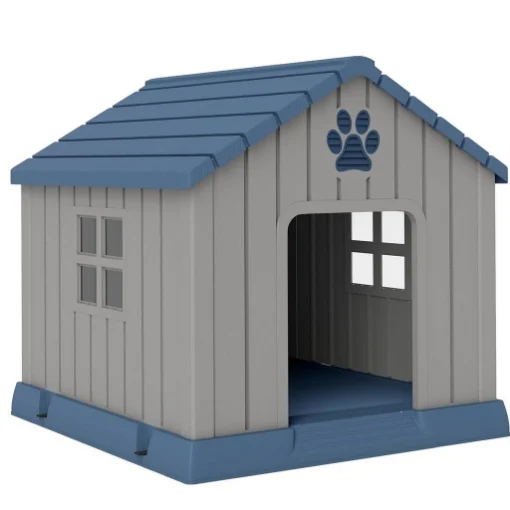 CASETTA PER CANI TAGLIA MEDIA DA ESTERNO IMPERMEABILE CON BASE RIALZATA E FINESTRE, 85X79X82 CM, GRIGIO - MAURY'S