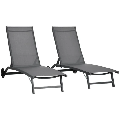 SET 2 LETTINI PRENDISOLE CON SCHIENALE RECLINABILE, IN ALLUMINIO E TESSUTO TRASPIRANTE, 66X165X102 CM, GRIGIO SCURO - MAURY'S