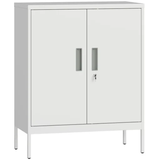 ARMADIETTO DA UFFICIO IN ACCIAIO A 2 RIPIANI REGOLABILI CON SERRATURA E 2 CHIAVI, 80X40X100 CM, BIANCO - MAURY'S