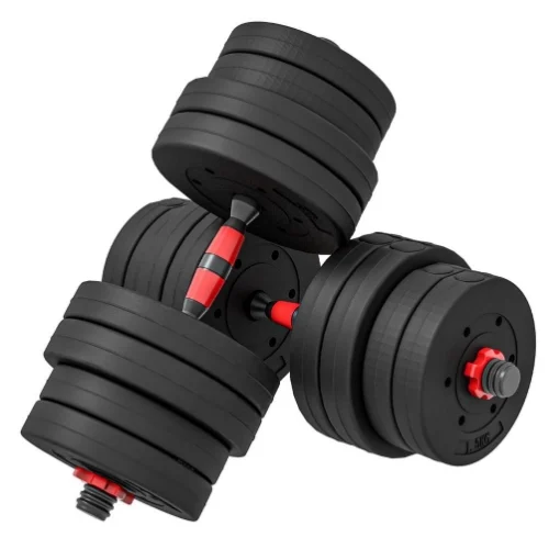 SET 2 MANUBRI ANTISCIVOLO CON 16 DISCHI PESI DA 30 KG TOTALI E CONNETTORE, IN ACCIAIO, HDPE E SABBIA, NERO - MAURY'S