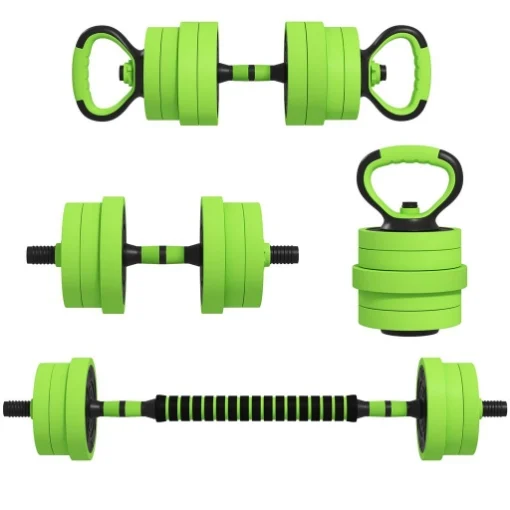 SET PESI DA PALESTRA 4 IN 1 DA 20KG, CONVERTIBILE IN KETTLEBELL, 2 MANUBRI, BILANCIERE E SUPPORTO FLESSIONI, VERDE - MAURY'S