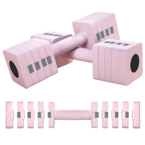 SET 2 MANUBRI PESI QUADRATI E ANTISCIVOLO DA 5 KG CON PIASTRE RIMOVIBILI, IN ACCIAIO E ABS, 32X9X9 CM, ROSA - MAURY'S