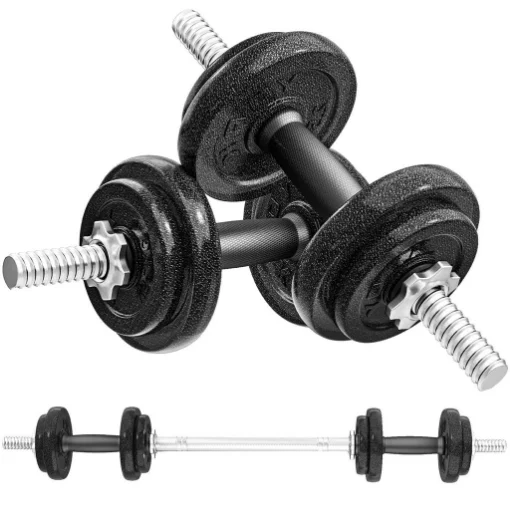 SET PESI E BILANCIERE DA 20KG CON IMPUGNATURE ANTISCIVOLO, 8 DISCHI PESI, BARRA BILANCIERE E 2 BARRE MANUBRI IN ACCIAIO - MAURY'S