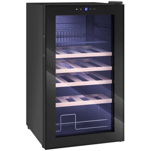 CANTINETTA FRIGO PER VINO DA 63L CON RIPIANI REGOLABILI PER 16 BOTTIGLIE E 25 LATTINE, 43X45X74 CM, NERO - MAURY'S
