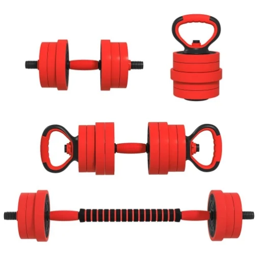 SET PESI DA PALESTRA 4 IN 1 DA 30KG, CONVERTIBILE IN KETTLEBELL, 2 MANUBRI, BILANCIERE E SUPPORTO FLESSIONI, ROSSO - MAURY'S