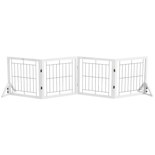 CANCELLINO PER CANI PIEGHEVOLE CON 4 PANNELLI E PIEDINI TRIANGOLARI, 280X70 CM, BIANCO - MAURY'S