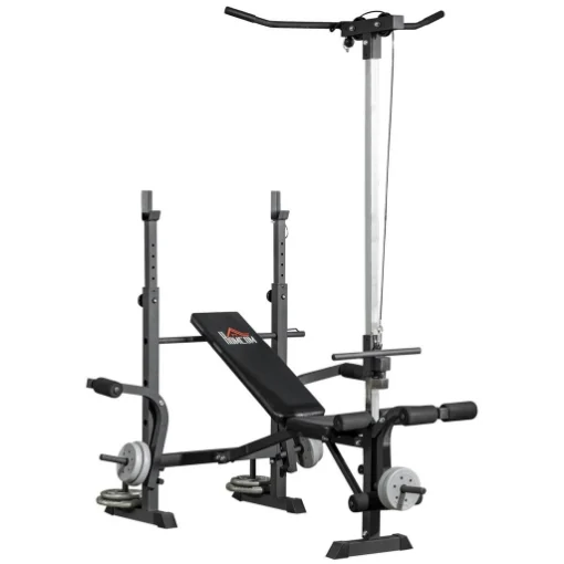 PANCA FITNESS CON LEG PRESS, SQUAT RACK E LEG EXTENSION, IN ACCIAIO E PU, 180X134X200 CM, NERO E ARGENTO - MAURY'S