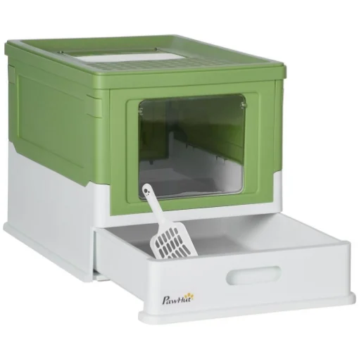 LETTIERA PER GATTI CHIUSA CON PALETTA, VASSOIO ESTRAIBILE E 2 PORTE, 47.5X35.5X36.7CM, VERDE CHIARO - MAURY'S