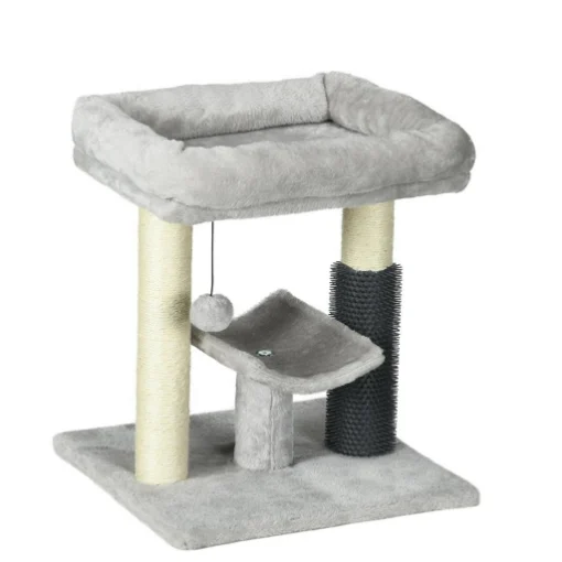 ALBERO TIRAGRAFFI CON LETTINO, PIATTAFORMA, SPAZZOLA E PALO IN SISAL, 40X40X48 CM, GRIGIO - MAURY'S