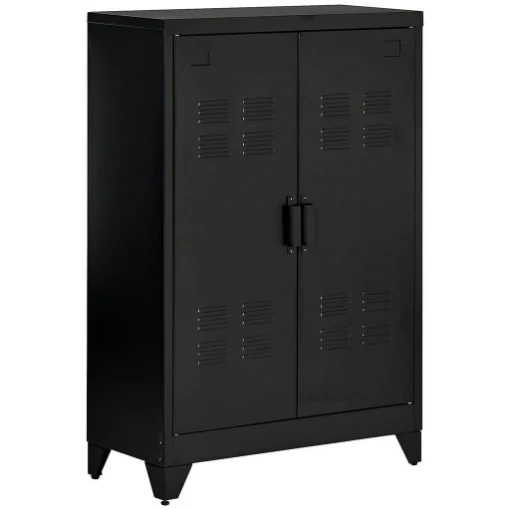 ARMADIETTO METALLICO A 2 ANTE IN STILE INDUSTRIALE PER CASA E GARAGE, 75X33X110 CM, NERO - MAURY'S