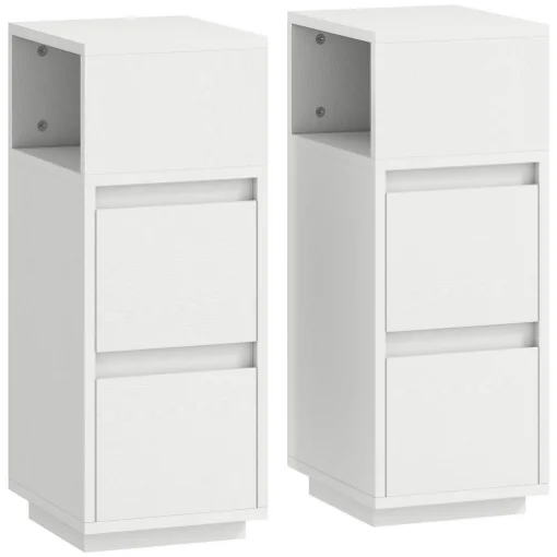 SET DI 2 COMODINI CON 2 CASSETTI E RIPIANO APERTO MODERNI E SALVASPAZIO, 25X30X65 CM, BIANCO - MAURY'S