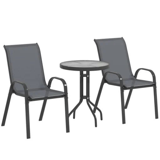 SET DA GIARDINO 3PZ CON 2 SEDIE DA GIARDINO 54X71X93 CM E TAVOLINO ROTONDO 60X71 CM IN ACCIAIO GRIGIO SCURO - MAURY'S