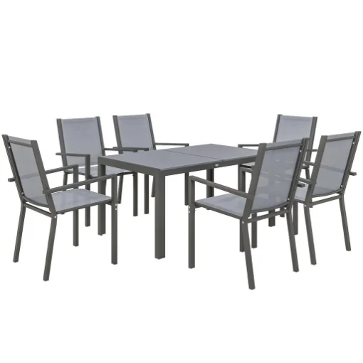 SET DA GIARDINO CON 6 SEDIE IMPILABILI E TAVOLO DA PRANZO RETTANGOLARE, GRIGIO CHIARO - MAURY'S