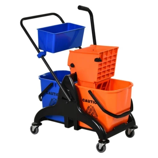 CARRELLO PULIZIE PROFESSIONALE DA 26L CON 2 SECCHI LAVAPAVIMENTI, IN PLASTICA E METALLO, 78X45X95 CM, ARANCIO BLU - MAURY'S