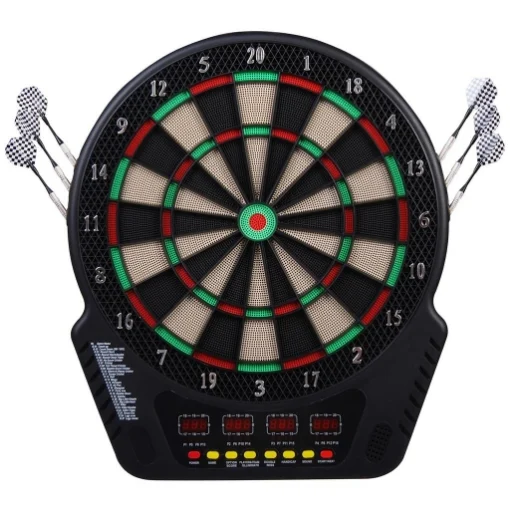 BERSAGLIO FRECCETTE CON 6 FRECCETTE, ALIMENTATORE, 4 DISPLAY LED E 27 GIOCHI, IN ABS E PP, 44X51.5X3.2 CM, NERO - MAURY'S