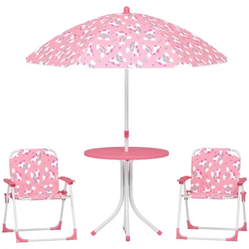 TAVOLO DA PICNIC PER BAMBINI SET TAVOLO E SEDIE CON OMBRELLONE ROSA - MAURY'S