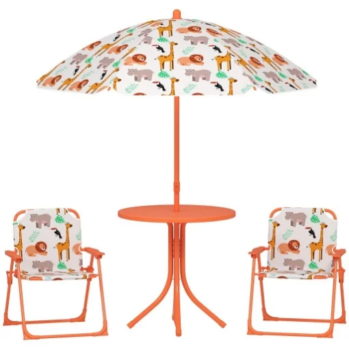 SET DA GIARDINO PER BAMBINI TAVOLO DA PICNIC CON OMBRELLONE ARANCIONE - MAURY'S