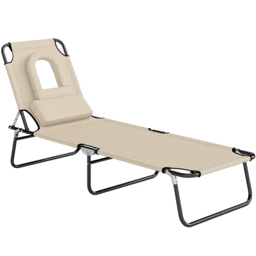 LETTINO PRENDISOLE PIEGHEVOLE CON FORO PER IL VISO IMBOTTITO E SCHIENALE RECLINABILE, BEIGE - MAURY'S