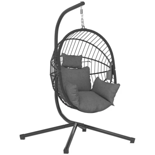 POLTRONA SOSPESA A UOVO CON CUSCINO IMBOTTITO E CESTO PIEGHEVOLE, 120X106X188 CM, GRIGIO - MAURY'S