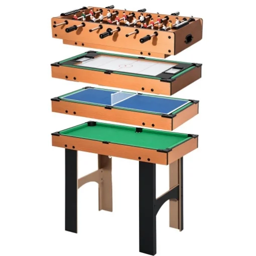 TAVOLO MULTIGIOCO 4 IN 1 CON CALCIO BALILLA, HOCKEY DA TAVOLO, PING PONG E BILIARDO IN MDF, 92X78X80CM - MAURY'S