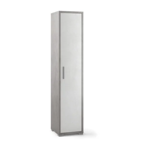 ARMADIO A COLONNA IN LEGNO CON 1 ANTA COMPOSTO DA 2 RIPIANI REGOLABILI E 2 FISSI 182X39X41 CM, COLORE CEMENTO E BIANCO - SARMOG