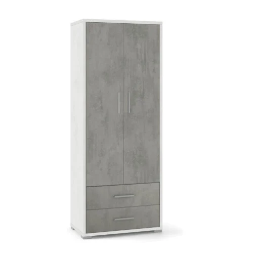 ARMADIO DA ARREDO IN LEGNO CON 2 ANTE E 2 CASSETTI DIMENSIONI 182X71X41 CM, COLORE OSSIDO BIANCO E CEMENTO - MAURY'S