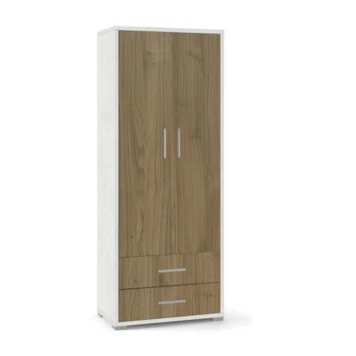 ARMADIO DA ARREDO IN LEGNO CON 2 ANTE E 2 CASSETTI DIMENSIONI 182X71X41 CM, COLORE OSSIDO BIANCO E NOCE - MAURY'S