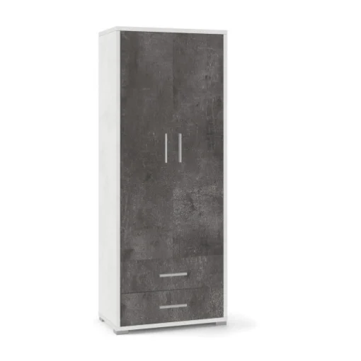ARMADIO DA ARREDO IN LEGNO CON 2 ANTE E 2 CASSETTI DIMENSIONI 182X71X41 CM, COLORE OSSIDO BIANCO E OSSIDO NERO - MAURY'S