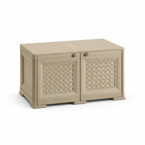 ARMADIO BASSO 79X43X46 CM CON ANTA TRAFORATA, MOBILE TV E CONTENITORE IN PLASTICA PER INTERNO ED ESTERNO COPERTO - TONTARELLI