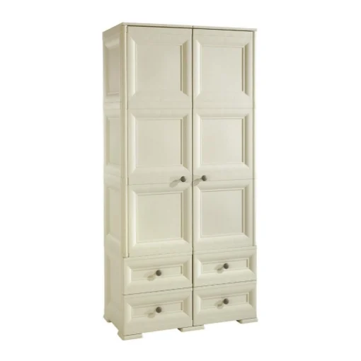 ARMADIO MULTIUSO IN RESINA 79X42.5X164 CM 2 ANTE 4 CASSETTI CON RIPIANI INTERNI BEIGE, MOBILE ALTO INTERNO ESTERNO - TONTARELLI