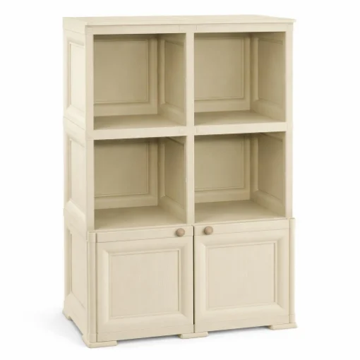 ARMADIO IN PLASTICA 79X43X125 CM EFFETTO LEGNO CON SCAFFALI APERTI E MODULO CHIUSO ANGORA, MOBILE CONTENITORE DA INTERNO E VERANDA - TONTARELLI