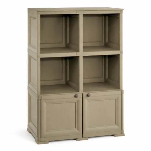 ARMADIO IN PLASTICA EFFETTO LEGNO CON 1 MODULO CHIUSO E 2 SCAFFALI APERTI, MOBILE CONTENITORE DA SALOTTO, BALCONE COPERTO E GIARDINO - TONTARELLI