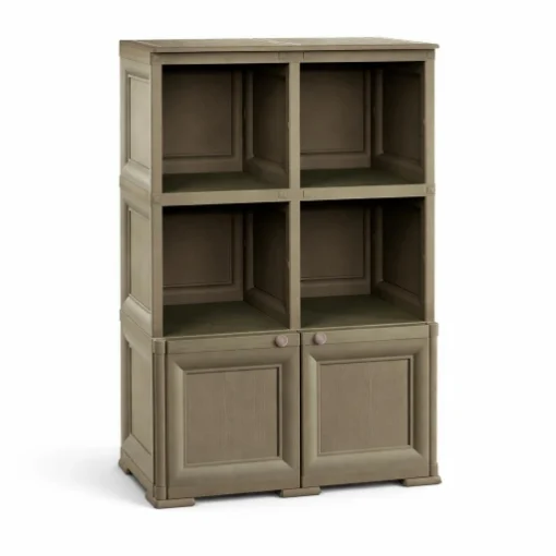 ARMADIO IN PLASTICA EFFETTO LEGNO CON 1 MODULO CHIUSO E 2 SCAFFALI APERTI – MOBILE CONTENITORE PER SALOTTO E BALCONE COPERTO - TONTARELLI