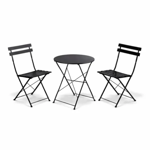 SET DA GIARDINO BISTROT PIEGHEVOLE IN ACCIAIO , COLORE NERO - MAURY'S
