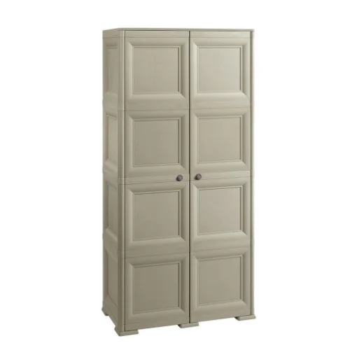 ARMADIO 2 ANTE TAUPE 79X43X164 CM CON 4 SCOMPARTI E VANO PORTASCOPA – MOBILE ALTO ORGANIZZAZIONE CASA PER INGRESSO E LAVANDERIA - TONTARELLI