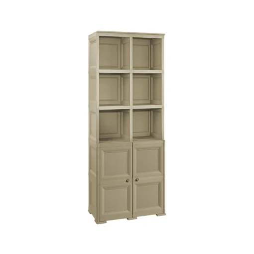 ARMADIO 2 MODULI CHIUSI E 3 SCAFFALI 79X43X203 CM – MOBILE ALTO CON 6 VANI APERTI E ANTE EFFETTO LEGNO PER ZONA LIVING - TONTARELLI