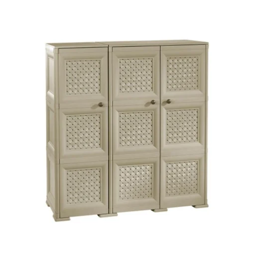 ARMADIO 3 ANTE TRAFIATO TAUPE 118X43X125 CM CON PUNTALI – MOBILE CONTENITORE ALTO SALVASPAZIO PER ZONA GIORNO E VERANDA - TONTARELLI