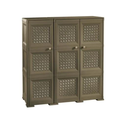 ARMADIO 3 ANTE WENGÉ 118X43X125 CM CON PUNTALI E ANTE TRAFORATE – CONTENITORE VERTICALE SALVASPAZIO PER ZONA LIVING - TONTARELLI