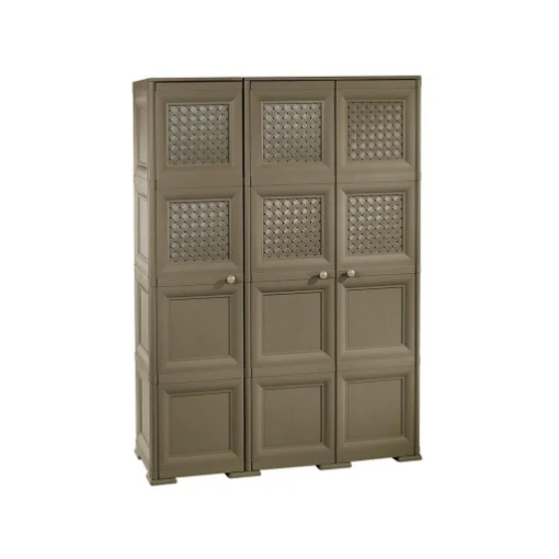 ARMADIO 3 ANTE WENGÉ 118X43X164 CM CON PUNTALI, ANTE TRAFORATE E VANO PORTASCOPA – MOBILE ALTO ORGANIZZATORE PER INGRESSO E RIPOSTIGLIO - TONTARELLI