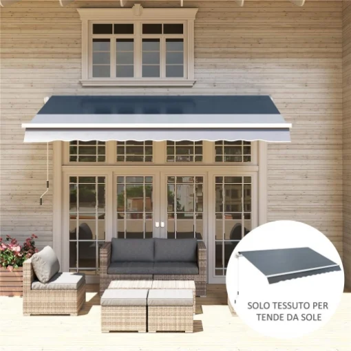 TELO DI RICAMBIO TENDA PARASOLE RETRATTILE 3X2.5M IN POLIESTERE ANTI UV 50+, GIARDINO, GRIGIO - MAURY'S