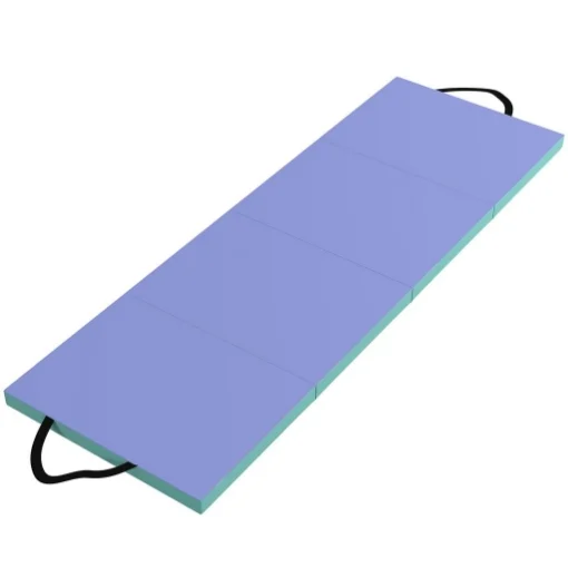 TAPPETO FITNESS PIEGHEVOLE E IMBOTTITO CON 2 MANIGLIE, IN PLASTICA ED EPE, 180X60X5 CM, VERDE E VIOLA - MAURY'S