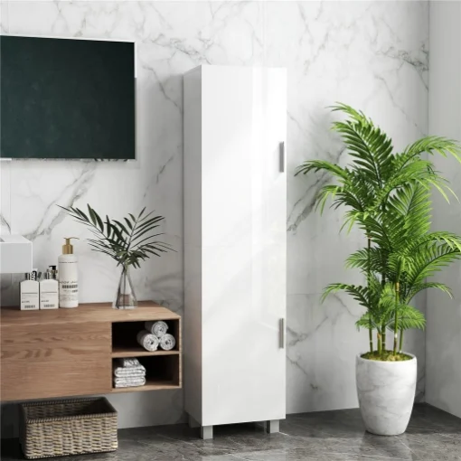 COLONNA BAGNO MODERNA CON 2 ARMADIETTI E RIPIANI REGOLABILI, 40X30X167.5 CM, BIANCO - MAURY'S