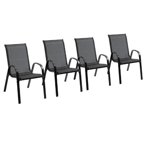 SEDIE DA GIARDINO SET 4 PEZZI CON BRACCIOLI IN METALLO E TESSUTO TRASPIRANTE 70X54X90 CM NERO - MAURY'S