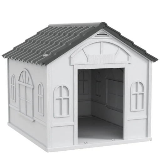 CASETTA PER CANI IN PP IMPERMEABILE CON TETTO INCLINATO E PORTA DI INGRESSO, 84.2X98.2X82 CM, GRIGIO - MAURY'S