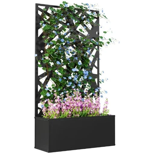 FIORIERA RIALZATA CON SPALLIERA DECORATIVA PER RAMPICANTI DA TERRA E PARETE 61X23X113 CM NERO - MAURY'S