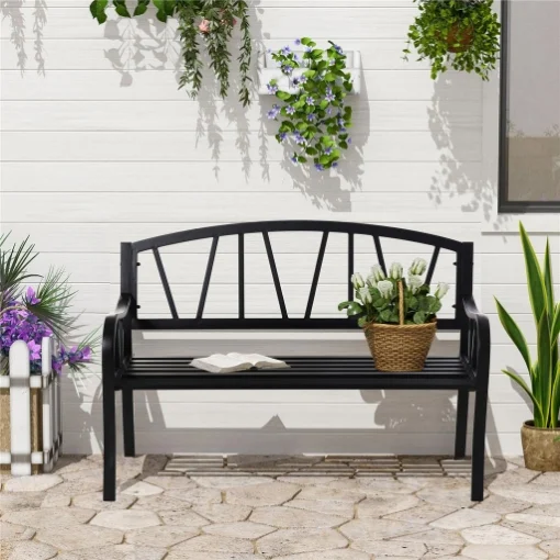 PANCHINA DA GIARDINO 2 POSTI IN METALLO 128 X 56 X 86 CM NERO - MAURY'S