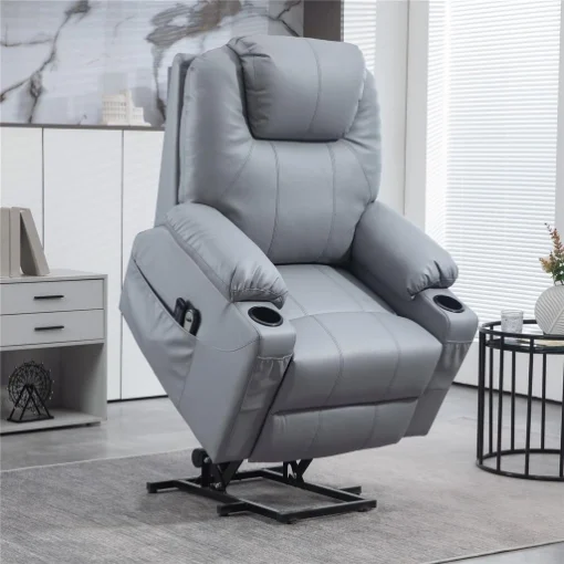 POLTRONA ALZAPERSONA RECLINABILE FINO A 135¦ CON 8 PUNTI MASSAGGIO, TELECOMANDO E POGGIAPIEDI, 88X99X106 CM, GRIGIO - MAURY'S