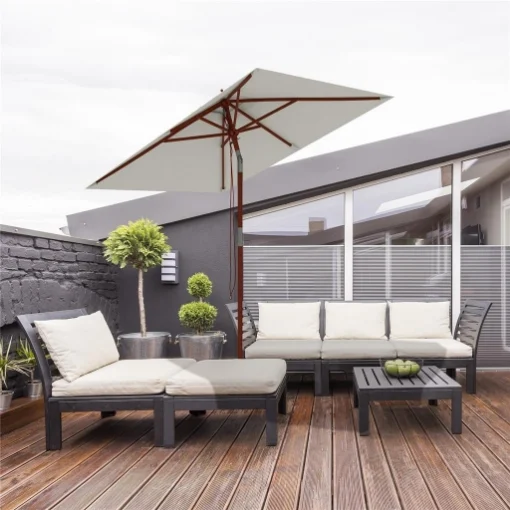 OMBRELLONE RETTANGOLARE INCLINABILE 2X1.5 M CON 6 STECCHE E APERTURA A CORDA IN BAMBÙ E POLIESTERE BEIGE - MAURY'S